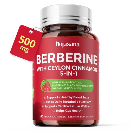 [BRSREAIYBEJWKDTD] 5-in-1 Berberine Complex 500mg with Ceylon Cinnamon | With Chromium, ALA & Black Pepper Extract, Immune Support* & Metabolic Wellness*, 60 Vegan Capsules, Non-GMO & Gluten-Free