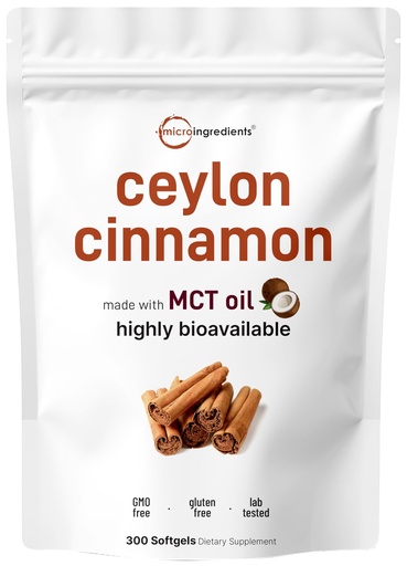 [BRSREZY3BMIGC2D3] Micro Ingredients Ceylon Cinnamon, 300 Softgels | Cinnamon Supplements with MCT Oil | Non-GMO, Gluten Free