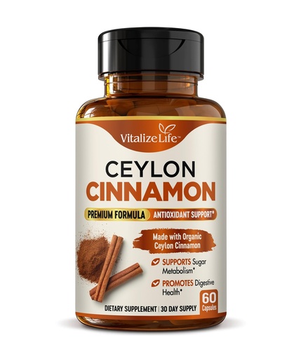 [BRSRABIRDIDRYDQU] Ceylon Cinnamon Capsules 1200mg – Made in USA – Certified Organic Cinnamon Supplements – Supports Healthy Metabolism and Glucose Balance – 60 Vegan Pills