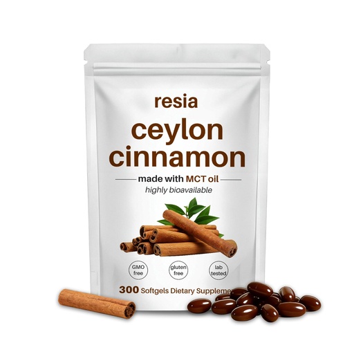 [BRSRGBQFC4BRQCY7] RESIA Ceylon Cinnamon Softgels with MCT Oil, Herbal Cinnamon Extract for Daily Wellness Support, Non-GMO, Gluten Free, 300 Softgels