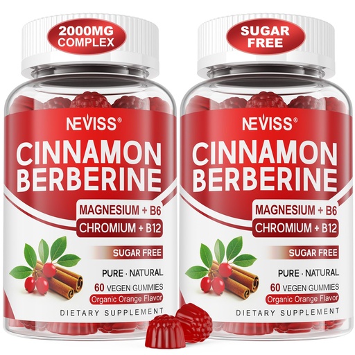 [BRSREEL3CMCBGFLU] Ceylon Cinnamon Berberine Gummies 2000mg Sugar Free, Organic Berberine HCI Supplement with Ceylon Cinnamon, Bitter Melon, Green Tea, Chromium, Magnesium Glycinate & Methyl B12 for Women & Men, 120ct