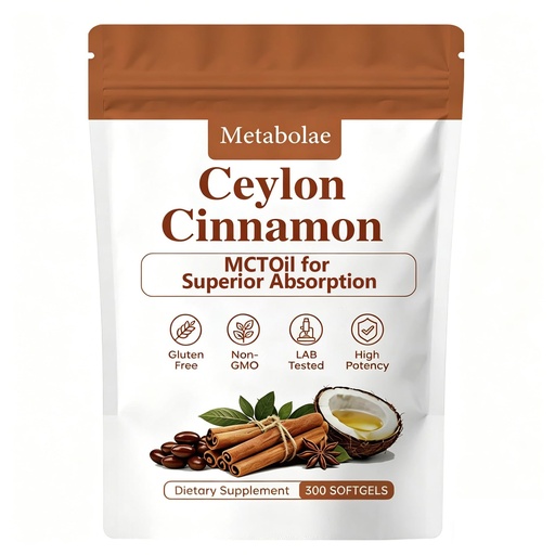 [BRSRGBADB4IBUYL4] Metabolae Ceylon Cinnamon Capsules with MCT Oil, 300 Softgels | High Absorption, Non-GMO, Gluten Free
