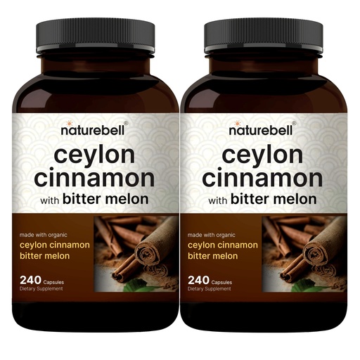 [BRSWYFQCOICGEH3B] NatureBell 2 Pack Ceylon Cinnamon with Bitter Melon, 240 Capsules | Made with Organic Sri Lanka Ceylon Cinnamon and Organic Bitter Melon | Non-GMO, cGMP Certified