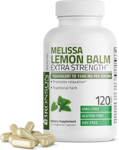 [BRSROFQEPJ5GMCLB] Bronson Melissa Lemon Balm Extra Strength, Non-GMO, 120 Vegetarian Capsules