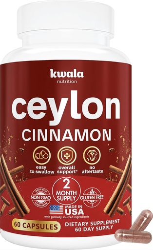 [BRSREYICBYBAEEIU] Kwala Nutrition Ceylon Cinnamon Supplement for Heart, Balance & Antioxidant Support - Made with Organic Ceylon Cinnamon - Non-GMO, Gluten-Free, Made in USA – 60 Capsules (2 Month Supply)