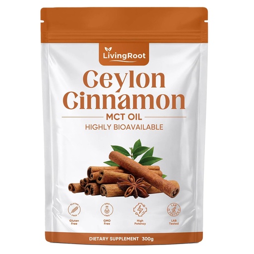 [BRSRGAYFC4FGK2YZ] Living Root Ceylon Cinnamon Powder - LivingRoot with MCT Oil, Highly Bioavailable Herbal Supplement, Non-GMO, Gluten-Free, Fine Powder for Daily Nutrition - 300 g (10.5 oz)