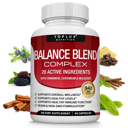 [BRSROYDQCFYBYDTL] Premium Natural Balance Blend Complex Supplement - Natural 20 Herbs and Vitamins with Cinnamon Non-GMO Vegan, for Men Women, 60 Capsules
