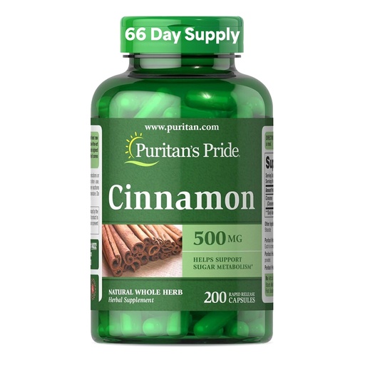 [BRSWI2T2BMEGC2LO] Puritan's Pride Cinnamon 500mg, Supports Healthy Sugar Metabolism & Heart Health, 200 Capsules