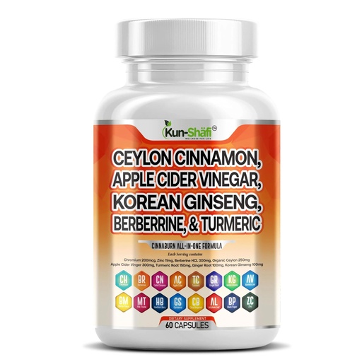 [BRSREHADBAJRSADB] Ceylon Cinnamon Complex with Berberine Apple Cider Vinegar Plus Bitter Melon Gymnema Ginseng Chromium & Turmeric Milk Thistle – 60 Ct