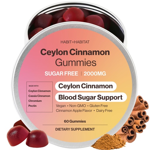 [BRSRMZQROQFBS3I6] Ceylon Cinnamon Gummies - 2000mg Cinnamon Complex Chromium in Plastic Free Tins - Gluten Free Vegan