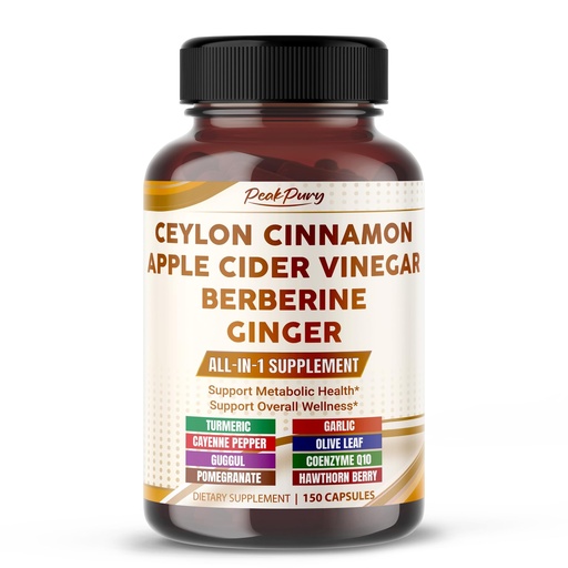 [BRSREZIOBEMBSHI4] Ultra All-in-1 Ceylon Cinnamon, Apple Cider Vinegar, Berberine & Ginger – Supports Metabolic Balance & Heart Wellness – 150 Capsules