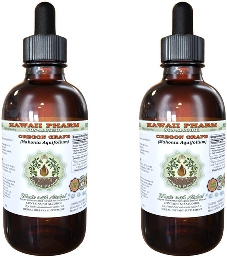 [BRSWKEACOAPRGGTK] Hawaii Pharm Oregon Grape Alcohol-Free Liquid Extract, Oregon Grape (Mahonia acufolium) Dried Root Glycerite Natural Herbal Supplement, USA 2x2 fl.oz