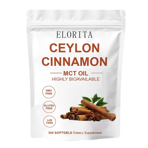 [BRSRGBI7PINQG3LF] ELORITA Ceylon Cinnamon Softgels, Highly bioavailable Herbal extracts, Non-GMO, Gluten-Free. Easy-to-Swallow softgels - 300 softgels (1)