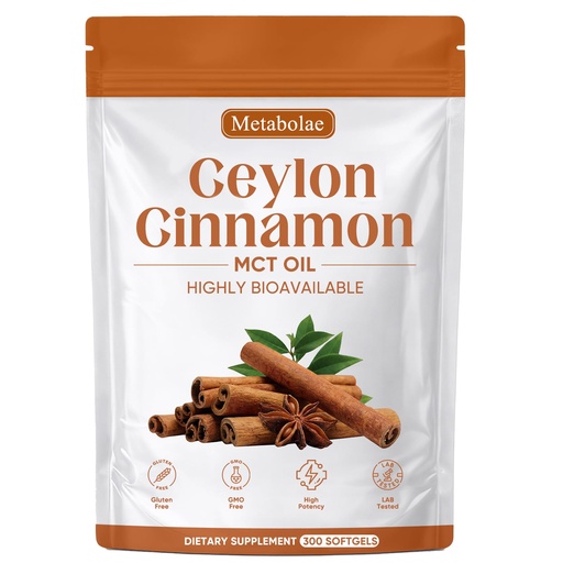 [BRSRGBINOQFQK3A6] Metabolae Ceylon Cinnamon SoftGels with MCT Oil, Highly Bioavailable Herbal Extract, Non-GMO, Gluten Free - 300 Softgels (1pcs)