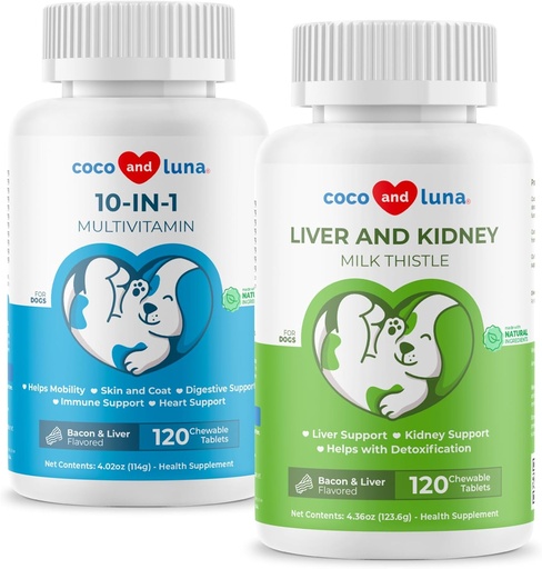 [BRSRAH32BUFR4FI3] Milk Thistle + 10 in 1 Multivitamin for Dogs - Liver Support, Skin and Coat Health, Digestive Health, Hip and Joint Support and Heart Health.