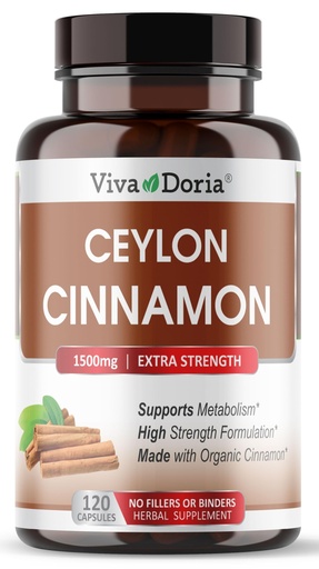[BRSW2YAROYGROHQV] Viva Doria Ceylon Cinnamon, 120 Veggie Capsules, 1500mg Per Serving, Gelatin Free, Made from Organic True Ceylon Cinnamon, 120 Vegetable Capsules