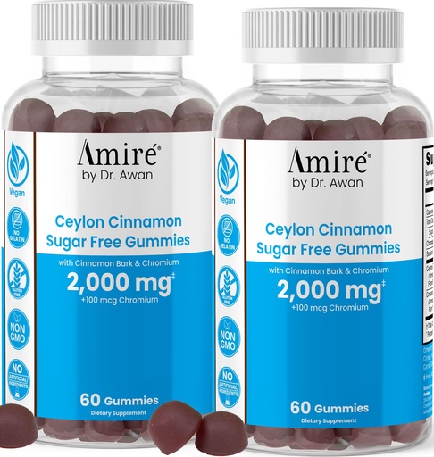 [BRSRMEL5CF7AE23V] Amire by Dr. Awan Sugar-Free Vegan Ceylon Cinnamon Gummies, Replace Ceylon Cinnamon Capsules & Pills, 120ct