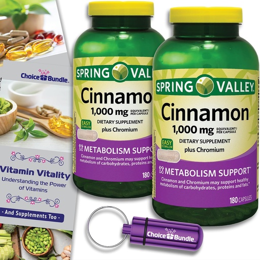 [BRSREAAHBECRSYLL] Choice Bundle Spring Valley Cinnamon Plus Chromium Capsules 1000 mg 180 Ct 2 Pk (360 Total) + Vitamin Vitality & Pill Container!