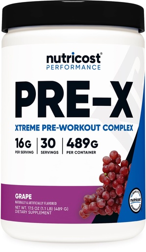 [BRSWGCQPCIPWGCQ4] Nutricost Pre-X, Extreme Pre-Workout Powder Complex, Grape, 30 Servings, Vegetarian, Non-GMO and Gluten Free