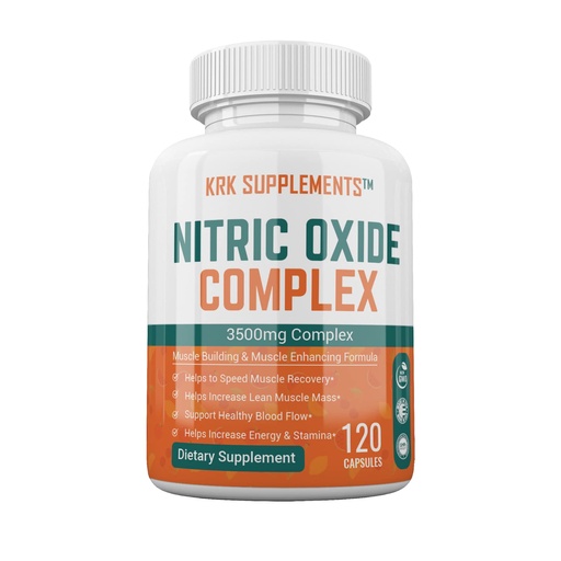 [BRSWIEA4C4DB6DQZ] KRK SUPPLEMENTS 1 Bottle Nitric Oxide Complex 3500mg Per Serving L-Arginine HCL AAKG AKG Alpha Ketoglutarate Citrulline Malate 120 Capsules