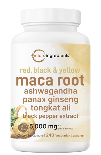 [BRSRABLYBZ7AECDG] Maca Root Capsules for Women & Men 5,000mg | 240 Veggie Capsules with Ashwagandha, Red, Black, Yellow Maca Root, Panax Ginseng, Tongkat Ali & Black Pepper