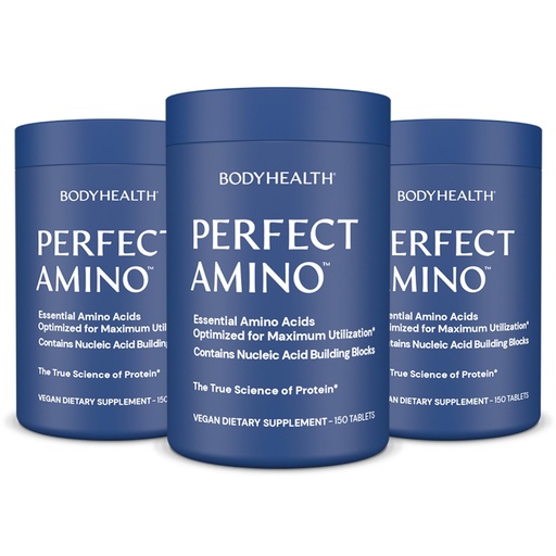 [BRSWGBQDDMARQ3TL] BodyHealth PerfectAmino Tablets, (3-Pack) Essential Amino Acid with BCAAs + Lysine, Phenylalanine, Threonine, Methionine, Tryptophan, Supplement for Muscle Mass Production, Recovery & Strength
