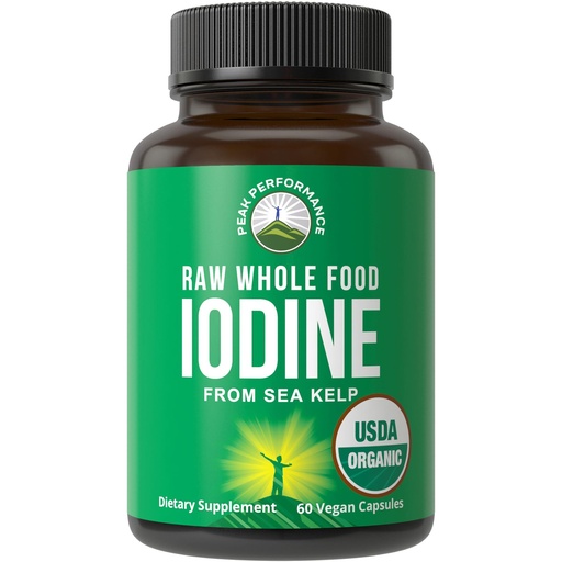 [BRSREFQ3A4GR4ALZ] USDA Organic Raw Whole Food Iodine Supplement from Kelp (Ascophyllum Nodosum) - Potassium Iodide Tablets Alternative - for Thyroid, Energy, and Immune Support - 60 Vegan Capsules by Peak Performance