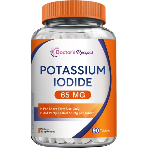 [BRSROGI7CQMRADT5] Doctor's Recipes Potassium Iodide 65 mg, Made in The USA, Dietary Supplement, 90 Tablets, KI Pills, YODO Naciente, 3 Month Supply