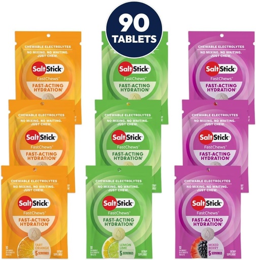 [BRSREHD5C4NWO2A3] SaltStick Electrolyte FastChews - 90 Count Best Sellers Variety Pack of Resealable Chewable Electrolyte Tablets for Hydration, Salt Tabs