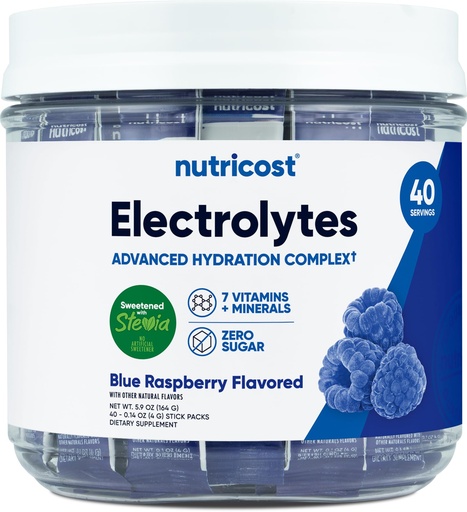 [BRSRAEARBUFQE2DP] Nutricost Electrolytes Complex, Blue Raspberry Flavored, 40 Stickpacks - Advanced Hydration Complex