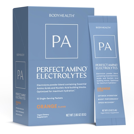 [BRSREAIFCIIBO3LK] BodyHealth PerfectAmino Electrolyte Drink Mix – Orange – No Sugar, Keto & Fasting Friendly, Hydration with Trace Minerals – Stick Packs