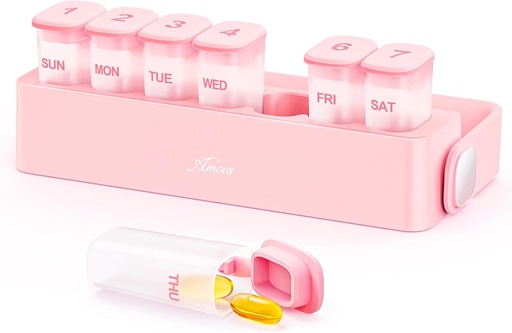 [BRSRAAQEOACBOAA7] Weekly Pill Organizer with Locking Mechanism, Travel Damp-Proof Pill Box Case 7 Day to Hold Vitamins, Fish Oils, Supplements, Transparent Inner Medication Organizer for Pocket, Purse, BPA-Free