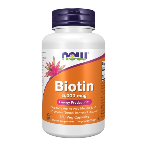 [BRSWIYQLDJ5RU3T6] NOW Foods Supplements, Biotin 5,000 mcg, Amino Acid Metabolism*, Energy Production*, 120 Veg Capsules