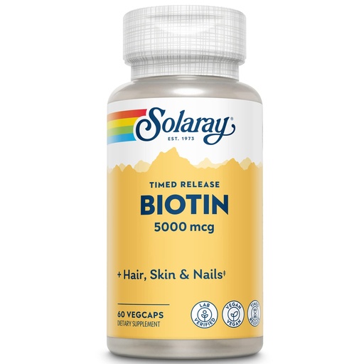 [BRSWIYQZBQOB2EI3] Solaray Timed-Release Biotin 5000 mcg - Pure Biotin 5000mcg for Hair, Skin, and Nails, Hair Vitamin for Women and Men, Vitamin B 7 Pills - 60 Vegan Capsules