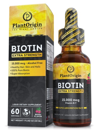 [BRSWGAIOCQNGMD34] Liquid Biotin 15,000 MCG – Hair Growth, Skin & Nails Support for Women & Men | High Absorption Vitamin B7 Drops | Vegan, Kosher, Sugar-Free, No Alcohol | 60 Servings