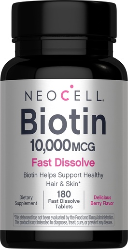 [BRSREZYBDEPBQCIY] NeoCell Biotin 10000mcg Fast Dissolve Tablets | 180 Count | for Women and Men | Berry Flavor Supplement | Hair, Skin, and Nails