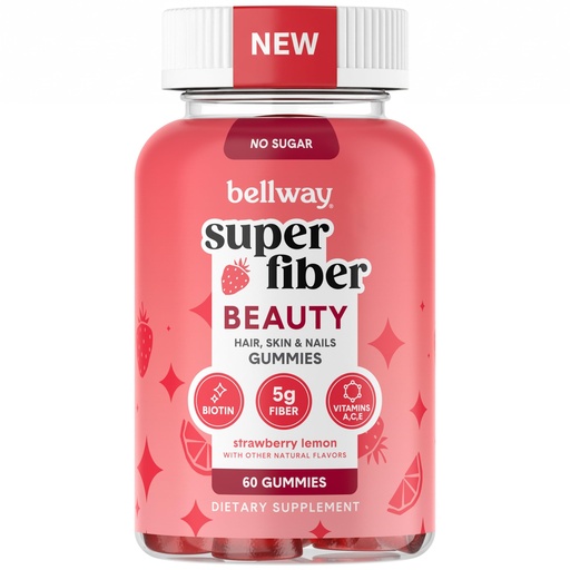 [BRSREGIYAEHRM23L] Bellway Super Fiber Gummies + Beauty – Sugar Free Fiber Supplement with Biotin & Vitamins A C E – Supports Digestive Health, Skin, Hair & Nails - 60 Count