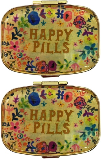 [BRSRMCQFCIFAYE37] AmyZone Metal Pill Organizer Travel Friendly Portable Compact Pill Box Cute Pill Case do przechowywania witamin / Tylenol / Olej rybny / Suplementy / Meds / Tablet do torebki / Pocket (Happy Pills 2 szt.)