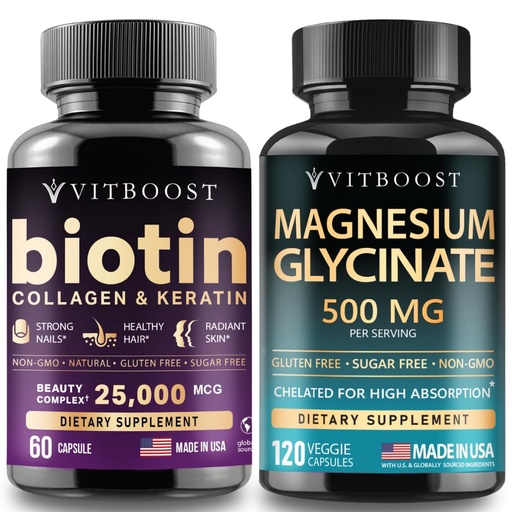 [BRSREGDRCMMWOETP] VITBOOST Biotin Collagen Keratin with Magnesium – Hair, Skin, Nails & Muscle Support Supplement Set