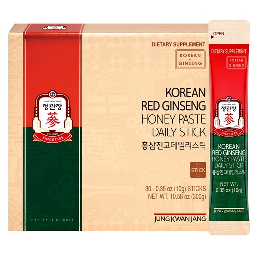 [BRSRAHA5DMNBAE3K] JUNG KWAN JANG Korean Red Ginseng Honey Paste Daily Stick | Poria Mushroom, Rehmannia Extract Hong Sam Jin Go Daily | Natural Energy Booster for Men & Women, Pre Workout | 30 Count