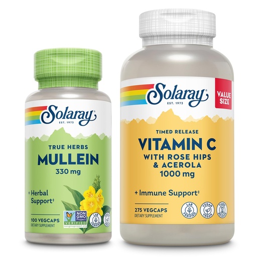 [BRSWYHQTBUMRUG3O] SOLARAY Vitamin C 1000mg and Mullein Leaf Wellness Bundle - Time Release Vitamin C Supplement and Mullein Capsules, Traditionally Used for Wellness Support - Vegan, 60-Day Guarantee, 275/100 VegCaps