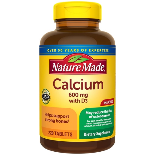 [BRSWIYAPBN6B22LE] Nature Made Calcium 600 mg with Vitamin D3, Dietary Supplement for Bone Support, 220 Tablets