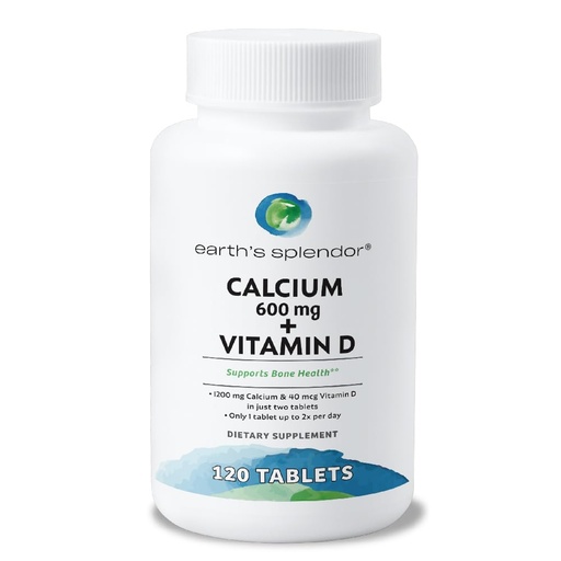 [BRSW2ZYRAENAGC33] Earth's Splendor Bone Health Support, with Calcium & Vitamin D Supplement, Vitamin Supplements, for Men & Women, (600mg Calcium, 120 Tablets)