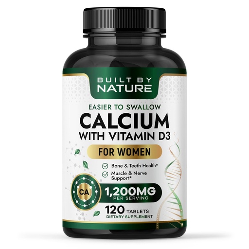 [BRSREAQZBZ5WY2DZ] Built By Nature Calcium Supplement for Women – Calcium 1200mg with Vitamin D3 – Bone & Immune Support – Easier to Swallow Calcium Supplements with Vitamin D – 120 Tablets