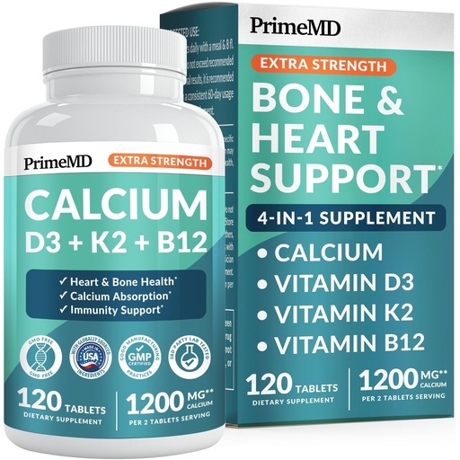 [BRSROCD2CNYGGG3F] 4-in-1 Calcium 1200 mg with Vitamin D3 K2 - Extra Strength Calcium Supplements for Women & Men with D3 K2 Vitamin 5000 IU - Everyday Vitality Supplement - Vegan-Friendly, Gluten-Free, Non-GMO (120ct)