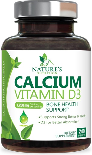 [BRSROFAHDIMQAYD4] Calcium Supplement with Vitamin D3-1200 mg Calcium per Serving with D3 for Best Absorption - Supports Immune Health, Bones & Teeth - Nature's Calcium is Bottled in USA for Women & Men - 240 Tablets