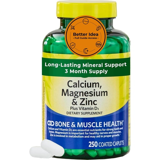 [BRSREBDQOUCBEDTJ] Calcium, Magnesium & Zinc Plus Vitamin D3 – 250 Coated Caplets (Nearly 3-Month Supply) – Bone, Muscle & Immune Support – 1000 mg Calcium, 400 mg Magnesium, 15 mg Zinc, 600 IU D3 – Gluten Free