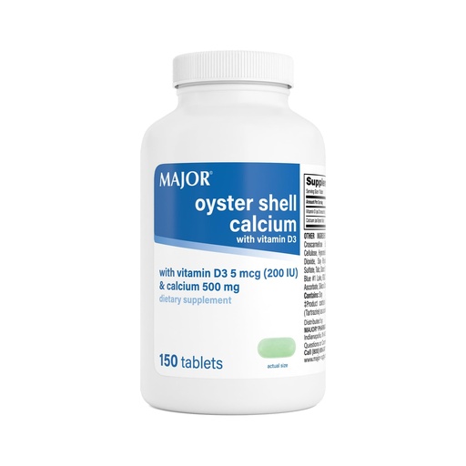 [BRSRAYIEAUBGY2D7] MAJOR Oyster Shell Calcium 500mg Tablets with Vitamin D3 200IU (5 mcg) - Gluten-Free Daily Vitamin D Dietary Supplement for Bone Health and Calcium Absorption, 150 Count