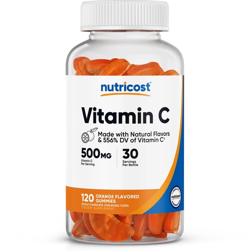 [BRSREH35BMCBQDLK] Nutricost Vitamin C Gummies (500mg) 120 Gummies - Made with Natural Flavors & 556% DV of Vitamin C, Vegan, GMO-Free, Gluten-Free, 30 Servings