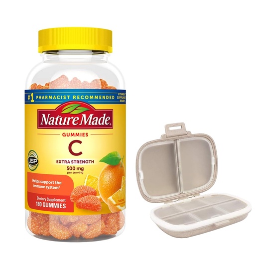 [BRSRGYA3PJ5QGALL] Nature Made Extra Strength Vitamin C 500 mg, 180 Gummies Bundle with a Pill Oragnizer (2 Items)